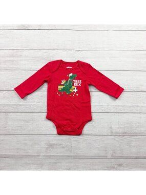 Holiday Time Baby Tree Rex Christmas Bodysuit Red Long-Sleeve 3-6 Months